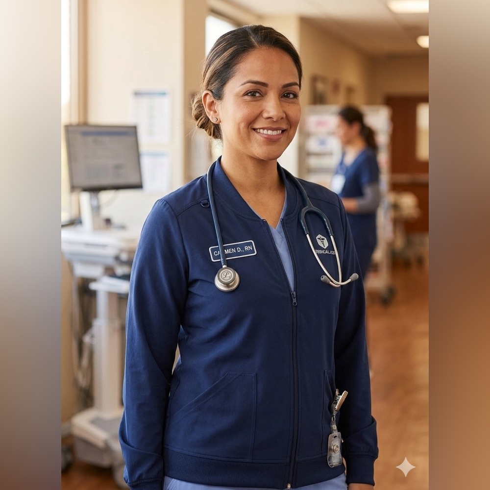 Figs Navy Full-Zip Bomber Jacket